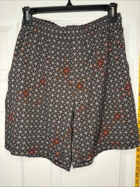 lululemon athletica Surge Black Geometric Print Athletic Shorts with Red Accents